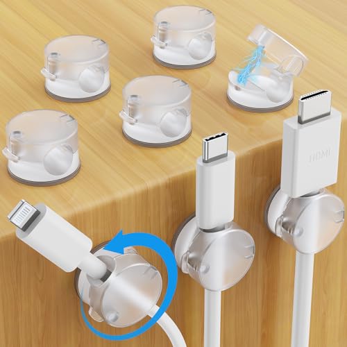 AGPTEK 8 Pack Magnetic Cable Clips, 360° Rotatable Cord Holder, Clear - color: Clear