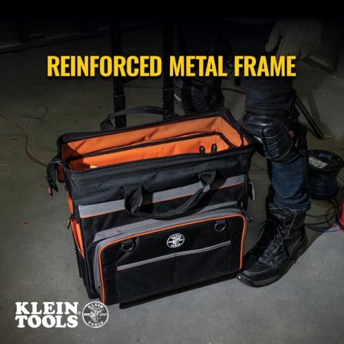 Klein Tools 55452RTB Tool Bag, Water Resistant Tool Storage Organizer Rolls on Rugged 6-Inch Wheels, 24 Pockets, Load Tested to 200-Pound - size: Rolling Tool Bag