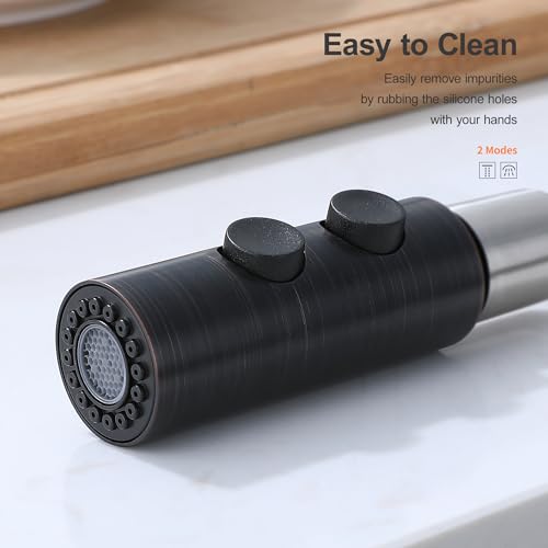 TIORIY Kitchen Faucet Head Replacement Metal, Pull Down Spray Head with 15 Adapters for Kitchen Faucet, 2 Function Kitchen Sink Spray Nozzle, Stainless Steel, Oil Rubbed Bronze - color: Oil Rubbed Bronze