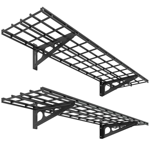 FLEXIMOUNTS 2-Pack 1x4ft 12-inch-by-48-inch Wall Shelf Garage Storage Rack Wall Mounted Floating Shelves, Black, Classic Series - color: Black, size: 2 pack-1x4 ft