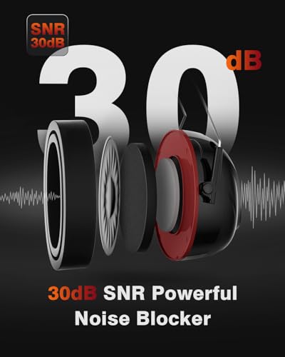Qozybuds Gel Cushions Ear Muffs, Bluetooth 6.0 Hearing Protection Headphones with 1200mAh Battery, 120H Working Time, 30dB SNR, Larger Buttons for Easy Operation, Superior Stereo Sound - color: Red-black