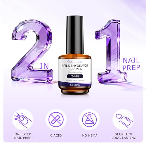 GELAMBER Nail Dehydrator and Primer 2-in-1 Gel Base and Top Coat, Nail File - color: 4Pcs B&T&PD&C