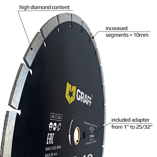 12 Inch Diamond Blade for Angle Grinder — Diamond Cutting Wheel for Cutting Stone, Marble, Granite, Brick, Masonry, Paving Flag, Concrete — Diamond Saw Blades Segment Height 0.394” (10 mm) — GRAFF - size: Ø 12 Inch Segment, style: Diamond Segment Blades