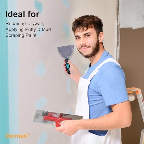 6 Pack Putty Knife, 1” 1.5” 2” 3” 4” 5” Spackle Knives, Premium Stainless Steel Paint Scraper, Perfect Tools for Repairing Drywall, Removing Wallpaper, Applying Mud Plaster