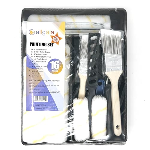 Allgala 16 Piece Ultra Versatile DIY Paint Tool Kit with 9 Inch and 4 Inch Roller Kits - color: 16PC Ultra