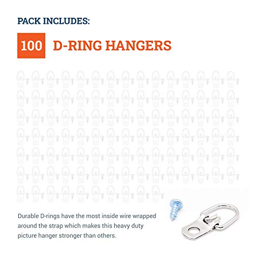 PHS D-Ring Picture Hangers, Holds 10 lb, 100 Pack with Screws - size: 100 Pack