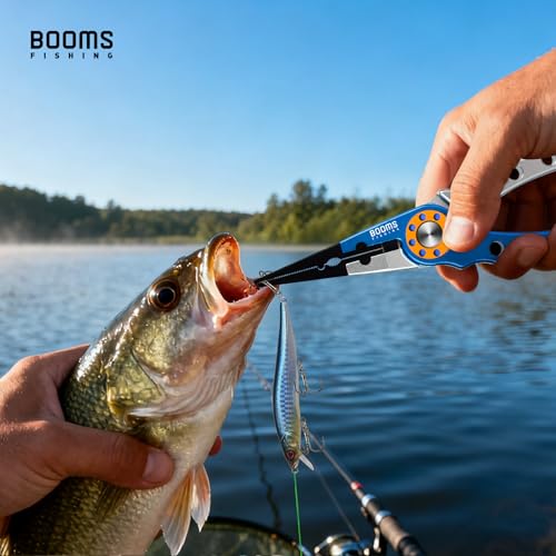 Booms Fishing X1 Aluminum Fishing Pliers Saltwater, Surf Fishing Tackle Kit, Fishing Multitool Hook Remover Braided Fishing Line Cutting and Split Ring with Coiled Lanyard and Sheath - color: Blue(coms 1 Sheath and 1 Lanyard)