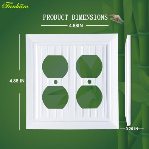 Pure White Classic Beadboard Wall Plates,Light Switch Covers,Electrical Outlet Covers, Switch Plates of Various Combination, Nature Bamboo Fiber Wall plate (2 Gang Duplex 2 Pack) - style: 2 Gang Duplex 2 Pack