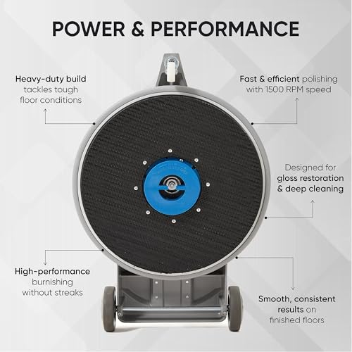 20" High-Speed Commercial Floor Burnisher, 1.5 HP, 1500 RPM, 40ft Cord, Rubber Bumper Guard, with Red, White & Black Pads for Cleaning, Polishing & Burnishing - size: 20" Non-Weighted