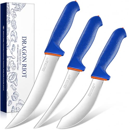 DRAGON RIOT 3-Piece Boning Butcher Knife Set 8inch, Stainless Steel - color: 3-Pcs