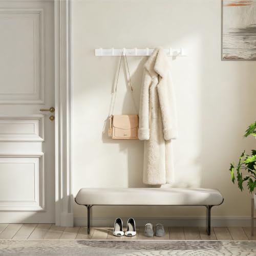 White Wall Mounted Coat Rack – 4 T-Shaped Hooks on 12.6" Rail, (1 Pack) - color: White