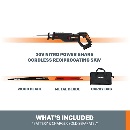 WORX Cordless Reciprocating Saw, 20V Brushless, WX516L.9