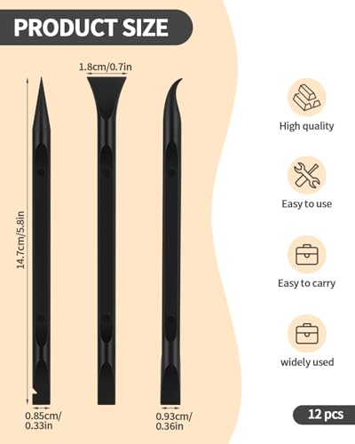 12 PCS Carbon Fiber Plastic Scrapers Tool, Non-Scratch Scraper Tool for Tight Spaces, Multi-Purpose Label Scraper Pen-Shaped, for Car Cleaning Supplies, Kitchen, Crevices, Stains (Black) - color: Black