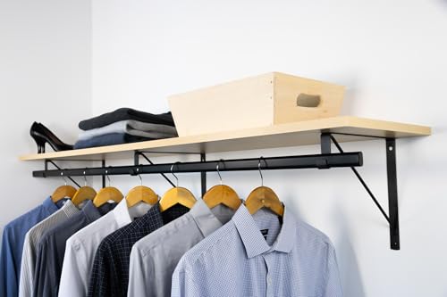 Custom Cut-to-Size Premium Wall-Mounted Shelf with Rod and Bracket Kit. 3/4" Thick Shelves, 14 inches deep. Customize the Length from 16" up to 72". - color: Maple - Black, size: 44 - 72