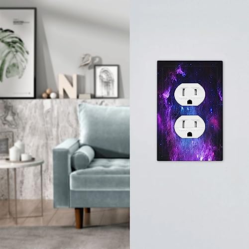 Galaxy Outer Space 1 Gang Duplex Device Wall Plate Cover Outlet Purple Nebula Light Switch Cover Universe Planet Electrical Faceplate Switchplate for Bedroom Bathroom - color: Galaxy Outer Space Purple Nebula Universe Planet, size: 1 Gang Duplex Wall Plat