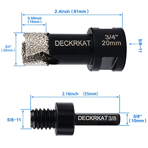 3/4” Diamond Hole Saw with Slots 20mm Vacuum Brazed Tile Hole Saw for Porcelain Granite Brick Concrete with 5/8-11 Thread to 3/8” Hex Shank Adapter Fit Both Angle Grinders & Electric Drills - size: 3/4”（20mm）