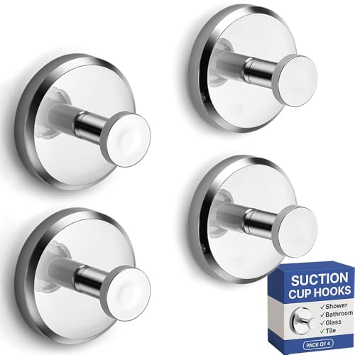 HOME SO Suction Cup Hooks for Shower & Bathroom Towel Holder 4-Pack Chrome - color: Chrome, size: 4 Pack
