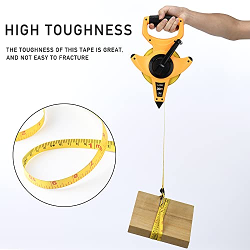 LAND 100FT/30M Heavy Duty Fiberglass Tape Measure - 1/2-Inch Wide, Dual Inch/Metric Scale, Durable Open Reel Measuring Tape for Surveying, Engineering, Runway Construction - size: 30.5 m