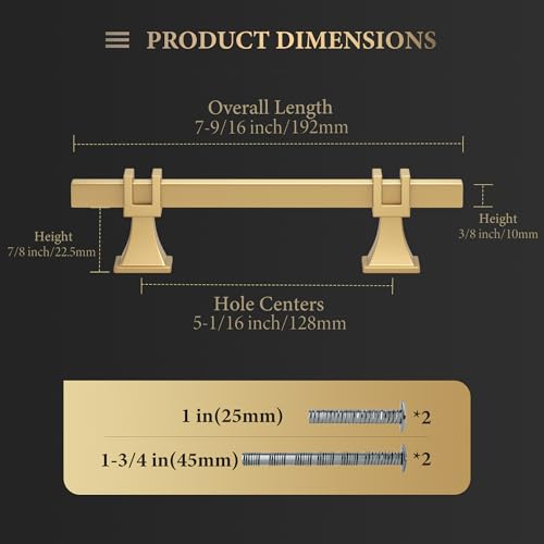 Haliwu 10 Pack 5 Inch Gold Cabinet Handles Brushed Brass Drawer Pulls - color: Matte Gold, size: Hole Center Spacing：128mm (5-1/16 inch)