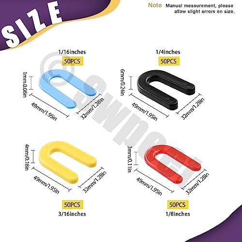 Swpeet 200Pcs 4 Sizes Plastic Horseshoe Shims U Shaped Tile Spacers Assortment Kit - 1/4, 3/16, 1/8, 1/16 Inch for Leveling