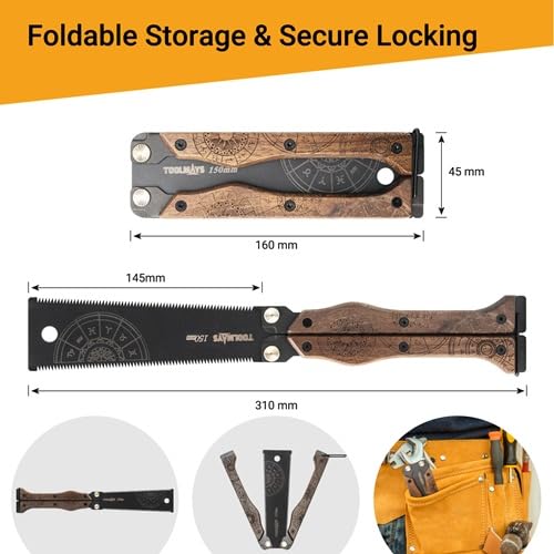 Foldable Japanese Saw, 5.5" Butterfly Hand Saw with SK5 Blade - color: Brownish Black
