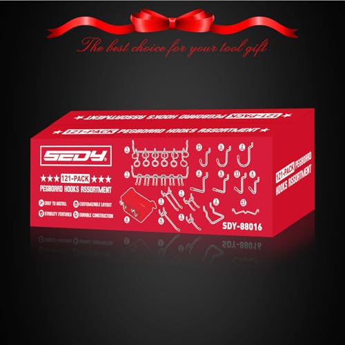 Ultimate 121-Piece Pegboard Hooks Set, Pegboard Accessories with Metal Hooks, Durable Peg Board Organizer Accessories, Pegboard Bins, Peg Board Tool Utility Hooks - color: 121 pcs - Red
