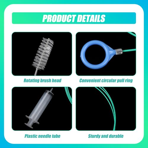 6pcs Sunroof Drain Cleaning Tool, 118in Flexible Long Pipe with Round Handle, 2 Cleaning Brushes, Syringe, Hose & Long Wire Brush for Auto Car Sunroof Drain Cleaner, Gutter Tools
