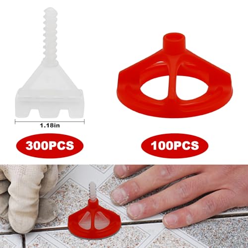 1/8 Tile Leveling System Spiral Tile Spacers Leveling System Tile Anti-Loosening and Spacing System Kit (1/8"-300pcs White Base + 100pcs Red Cap) - size: 1/8"-300pcs White Base + 100pcs Red Cap