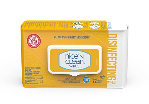 Nice 'N Clean Disinfecting Surface Wipes 72ct | Cleans & Disinfects Home & Kitchen Surfaces | Lemon Scent - size: 72 Count (Pack of 1)