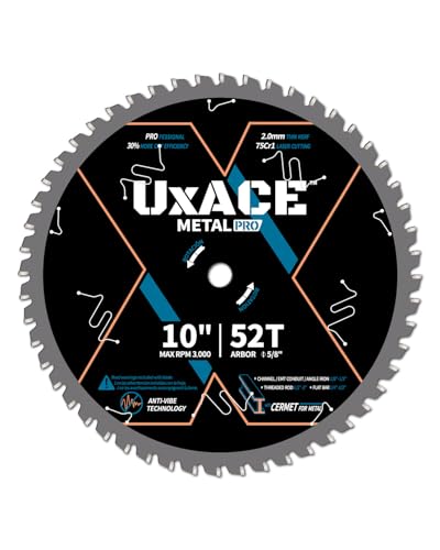 10-Inch 52-Tooth Circular Saw Blade, 5/8-Inch Arbor, Ferrous Metal, Steel Cutting Blade, Carbide Tip, Thin Kerf, for Channel, EMT Conduit, Angle Iron, Threaded Rod, Flat Bar - size: 10", 5/8'' Arbor, 52T