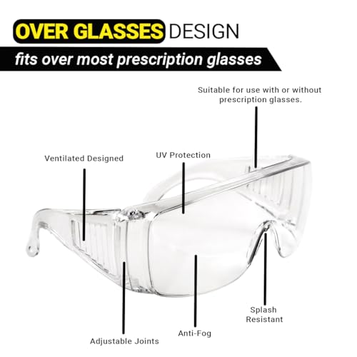 Safety Glasses Over Eyeglasses, Z87 Safety Goggles Over Glasses - color: 4 Pack - Clear