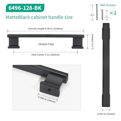Matte Black Kitchen Square Cabinet Handles 5 Inch 10 Pack - color: Matte Black, size: 5"/128MM Hole Center