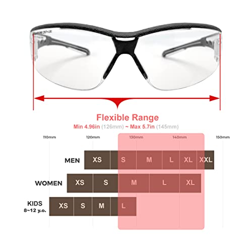 HTS HUNTERSKY Super Flexible Lightweight Anti Fog Wrap-Around U6 Clear Shooting Safety Glasses with ANSI Z87.1 Scratch Resist - color: Black (2 Pack)