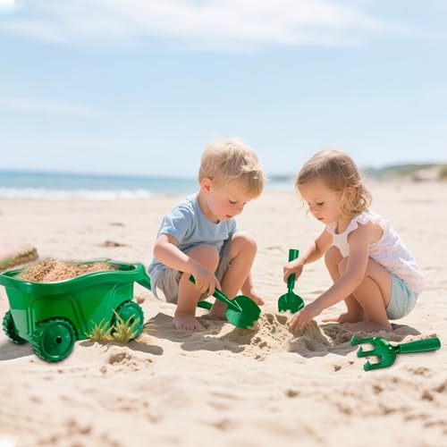 Kids Gardening Tools with Outdoor Yard Wheelbarrow Set Toys, Ages 3+ | Shovel Rake and Trowel, Summer Outdoor Weeds Yard Digging Play, Easter Birthday Gift for Boys Girls Age 3+Years Old - color: Green-4pcs