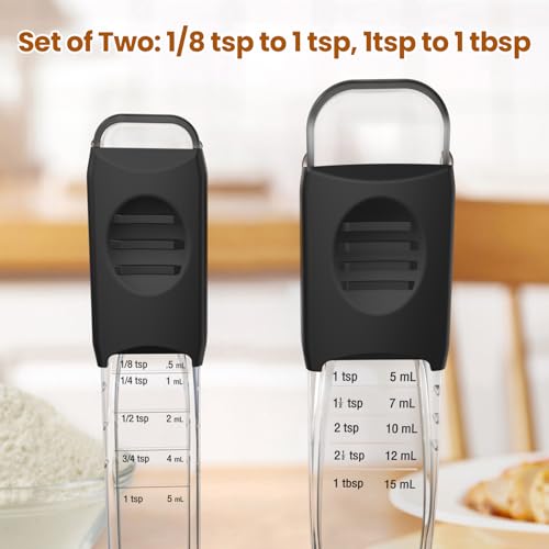 Professional Adjustable Measuring Spoons Set of 2#2258, Fits in Spice Jars, Teaspoon Measuring Spoons 9 in 1 for Dry and Liquid, BPA- free & Dishwasher Safe