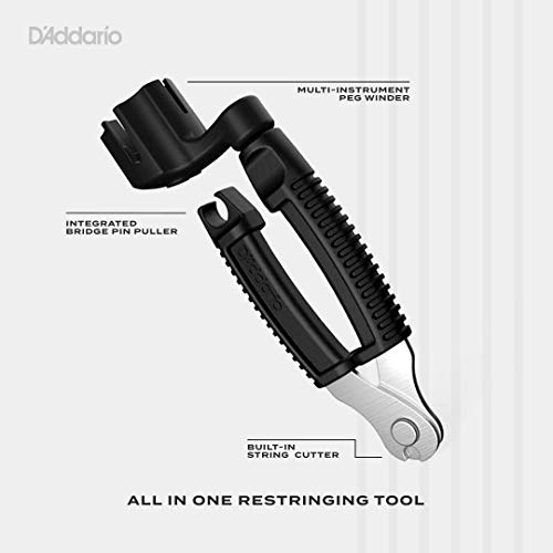 D'Addario Accessories Pro-Winder Guitar String Winder, Cutter, Bridge Pin Puller - All in One Guitar Tool - Black - color: Black, style: Guitar