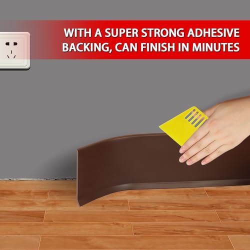 FONUNO Vinyl Wall Base Rubber Baseboard Molding Trim Self Adhesive 3" Wide - color: Brown, size: 3in x 40ft