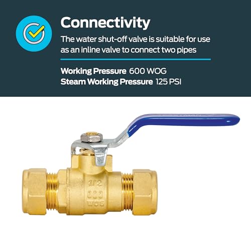 Eastman 1/2 Inch Compression Heavy Duty Full Port Ball Valve, Brass Plumbing Fitting, 20096LF - size: 1/2 in.