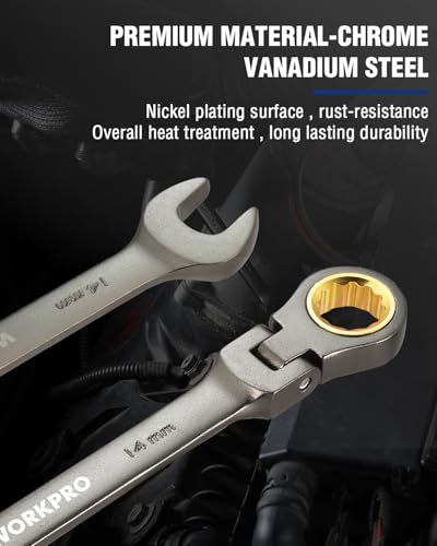 WORKPRO 14 mm Flex-Head Ratcheting Combination Wrench, Nickel Plating - size: 14 mm, style: Nickel Plating