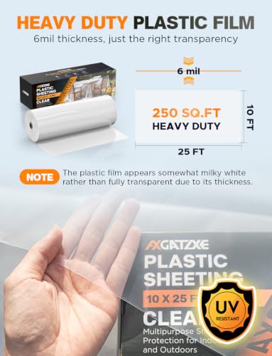 Axgatoxe 6 Mil 10x25 FT Heavy Duty Greenhouse Plastic Sheeting, 1-Roll - size: 10x25 FT