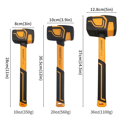 BOOSDEN Rubber Mallet Hammer Set 3 Piece 10 oz, 20 oz, 36 oz - size: 3-Pack Rubber Mallet