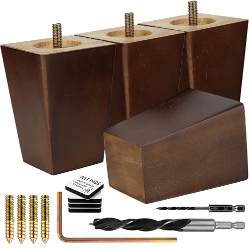 Airy Abode Premium Walnut Square Furniture Legs (Full Install Kit) - Pick Your Size and Color - color: Brown, size: 4 Inches