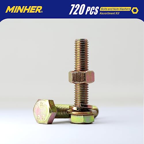 MINHER M4 M5 M6 Bolts and Nuts Assortment Kit 720PCS Hex Screws Nuts & Washers Set - color: M4, M5, M6 (720PCS)