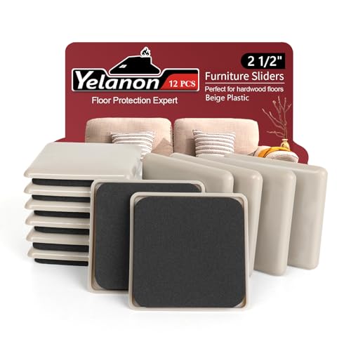 Yelanon 12pcs-2 1/2” Square Furniture Sliders for Carpet Furniture Pads Hardwoods Floors, Heavy Duty Furniture Movers Sliders,Moving Pads, Floor Protectors for Carpet,Beige - size: 12pcs 2.5"Beige