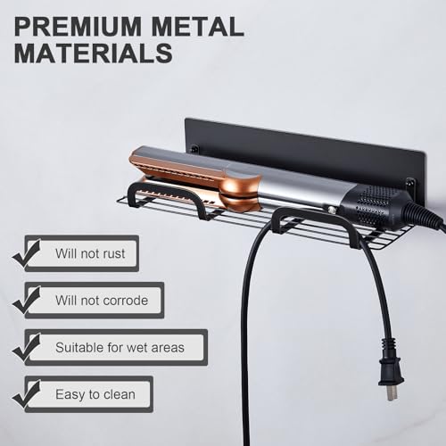 Straighteners Holder Wall Mounted Metal Hair Dryer Holder for Curling Wands Accessories Adhesive Curling Iron Holder Hair Tool Organizer for Vanity Bathroom Barber Shops (Black)