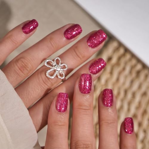 CurvLife Short Square Press On Nails, Urban Frost Milky White, Soft Gel - color: Fuchsia Fever