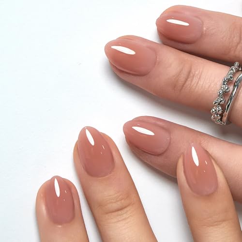 CurvLife Extra Short Almond Press On Nails, Peach Nude Pink, Soft Gel - color: A1 - Peach Nude