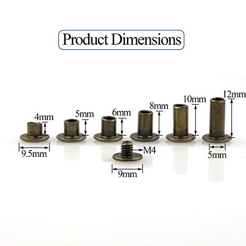 90 Sets Chicago Screws Assorted Kit 6 Sizes Bronze Leather Rivets 3/16(5mm) Screw Rivets Phillip Head Book Binding Posts Nail Rivet Chicago Bolts for DIY Leather Craft Bookbinding (5 x 4,5,6,8,10,12) - size: Bronze-4,5,6,8,10,12