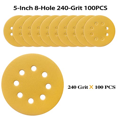 100PCS 5 Inch Sanding Discs 240 Grit Random Orbit Sander Sandpaper - style: Advanced Aluminum Oxide
