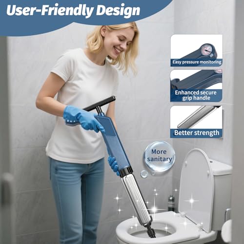 Toilet Plungers for Bathroom Heavy Duty, High Pressure Toilet Auger Air Drain Blaster with Real-Time Toilet Snake Drain Clog Remover,Toilet Unclogger Tool,Sink Shower Tubs Plumbing Clogs (Blue) - color: Blue